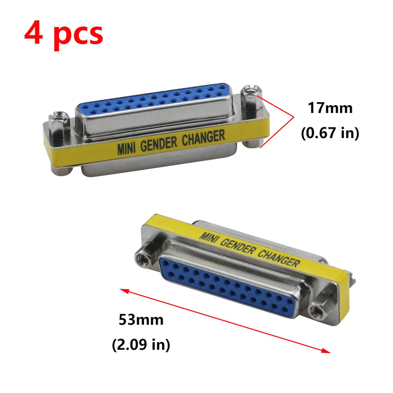  [AUSTRALIA] - Antrader 4-Pack DB25 25 Pin Serial Port Female to Female Mini Gender Changer Coupler Adapter RS232 Connector DB25 (Female to Female)