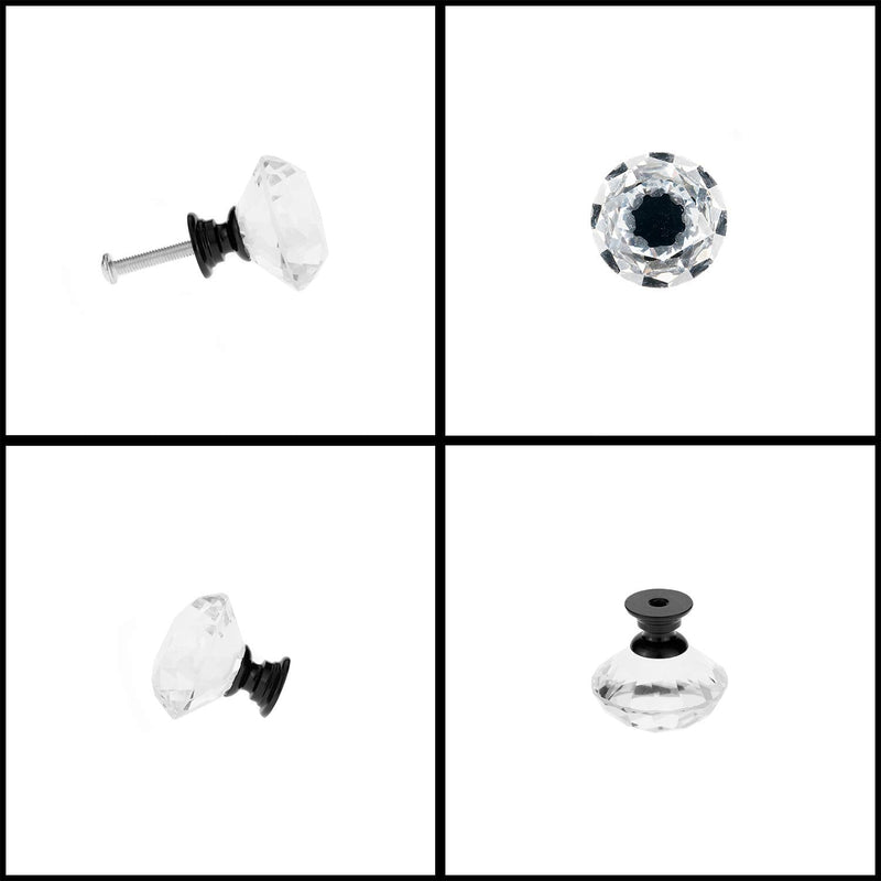  [AUSTRALIA] - YourGift 6 Pack Drawer Knobs Diamond Shaped Crystal Glass 30mm Cabinet Knobs Pull Handles (30 mm, 6 Pack, Black) 30 mm, 6 Pack