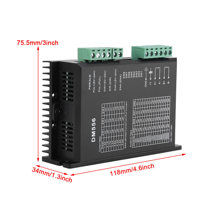  [AUSTRALIA] - 2 Phase Stepper Motor Driver Low Noise 8 Levels Adjustable 42/57 Stepper Motor Driver (DM556)