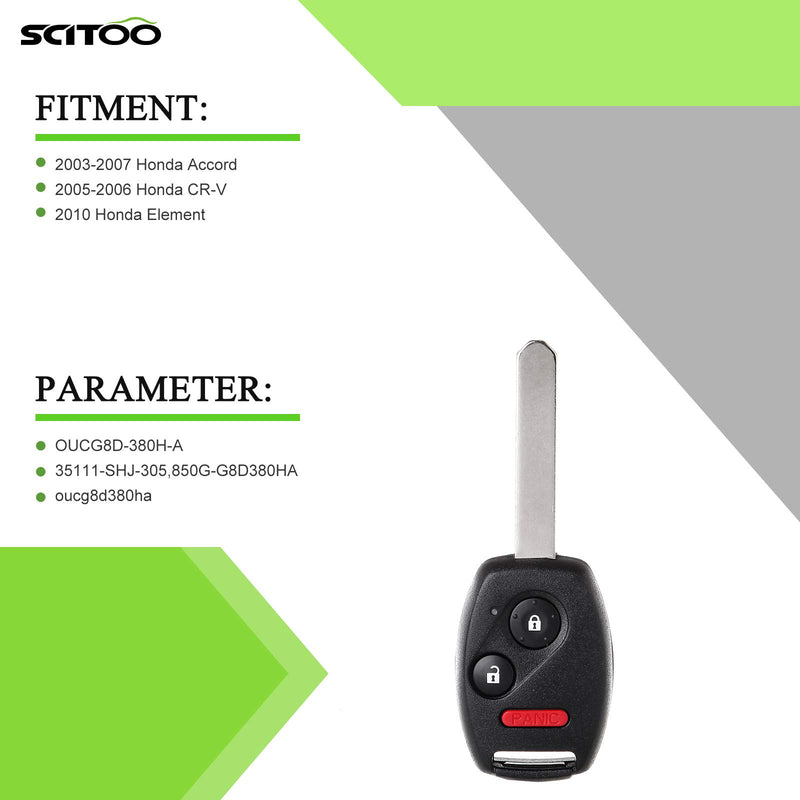  [AUSTRALIA] - SCITOO 1pc 3 Buttons Compatible with Remote Keyless Entry Key Fob Replacement Uncut fit 03-10 Honda Element Accord CR-V FCC OUCG8D-380H-A * 1 pc