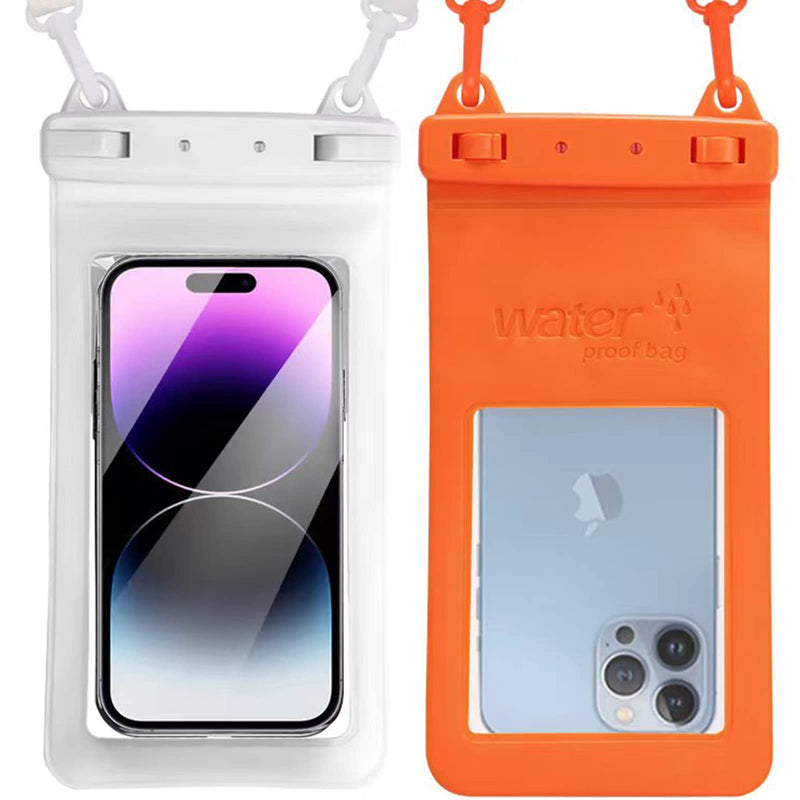  [AUSTRALIA] - (2 Pack)FAOMSEBS IPX8 Waterproof Phone Pouch, Waterproof Dry Bag [Double hooks, Stronger] [80-pound Pressure Burst Test] Cell Phone Waterproof Pouch for iPhone 14 Pro Max 13 12 11 Samsung Up to 7 Inch Orange+White(2pcs)