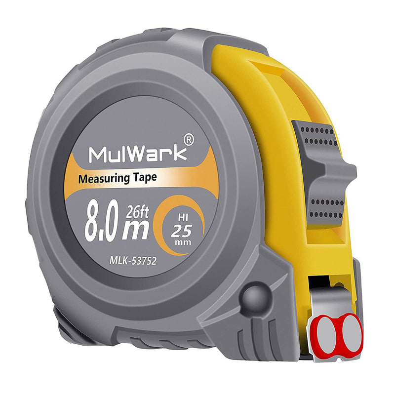  [AUSTRALIA] - MulWark 26ft Measuring Tape Measure by Imperial Inch Metric Scale with Both-Side Metal Blade,Magnetic Tip Hook and Shock Absorbent Case-for Construction,Contractor,Carpenter,Architect,Woodworking