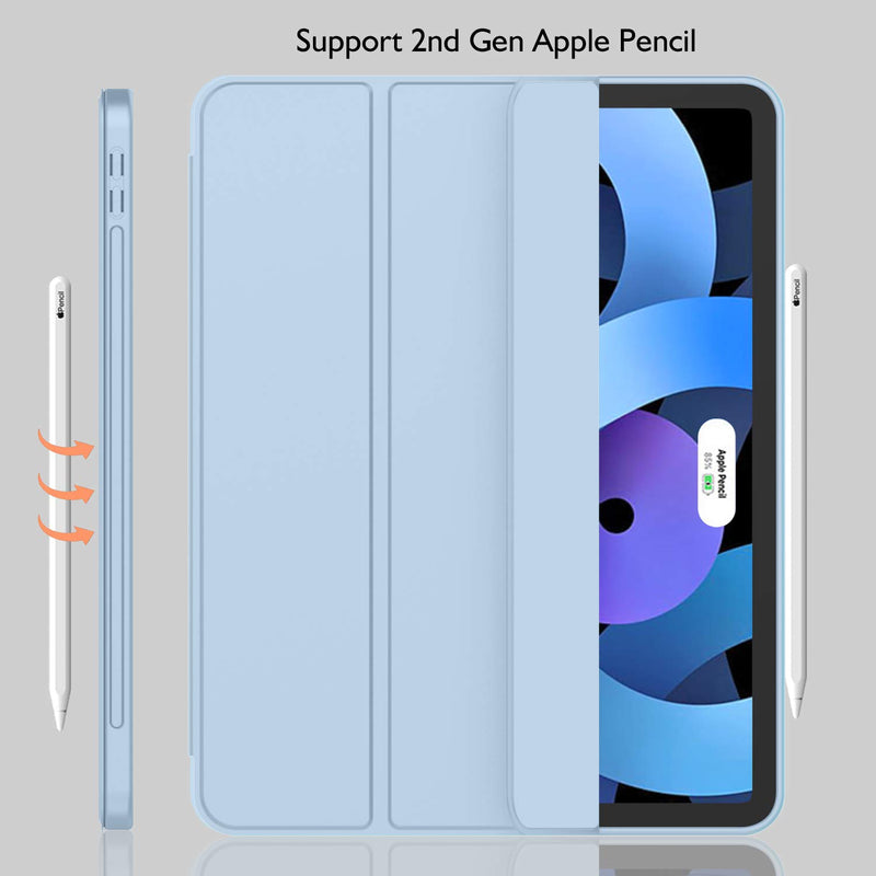  [AUSTRALIA] - iMieet iPad Air 4th Generation Case 2020, iPad 10.9 Inch Case 2020 with Pencil Holder [Support Touch ID and iPad 2nd Pencil Charging/Pair], Trifold Stand Smart Case with Soft TPU Back (Sky Blue) Sky Blue