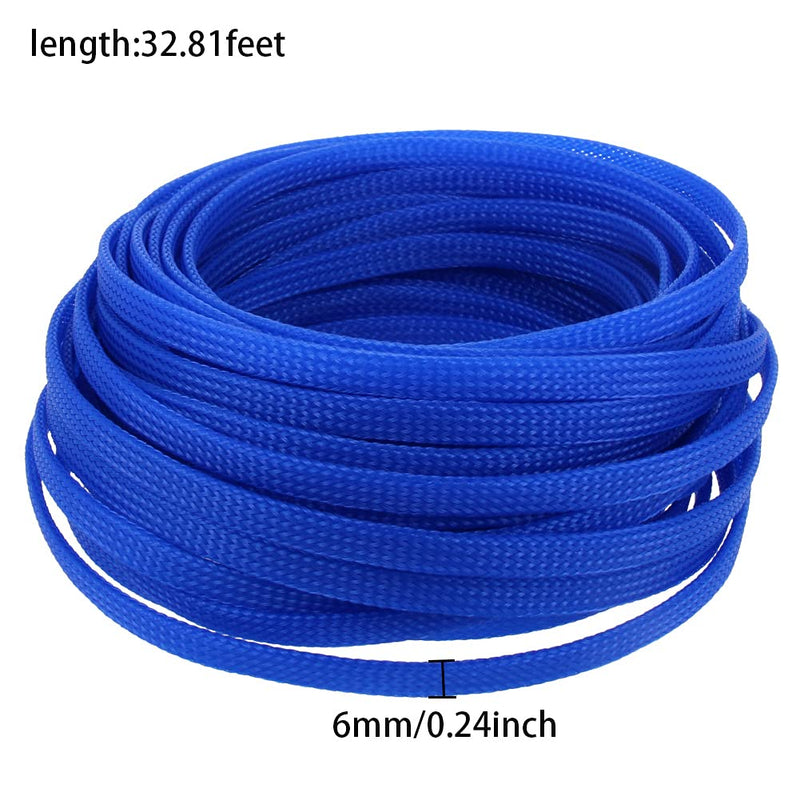  [AUSTRALIA] - Bettomshin 1Pcs Length 32.81Ft PET Braided Cable Sleeve, Width 6mm Expandable Braided Sleeve for Sleeving Protect Electric Wire Electric Cable Blue