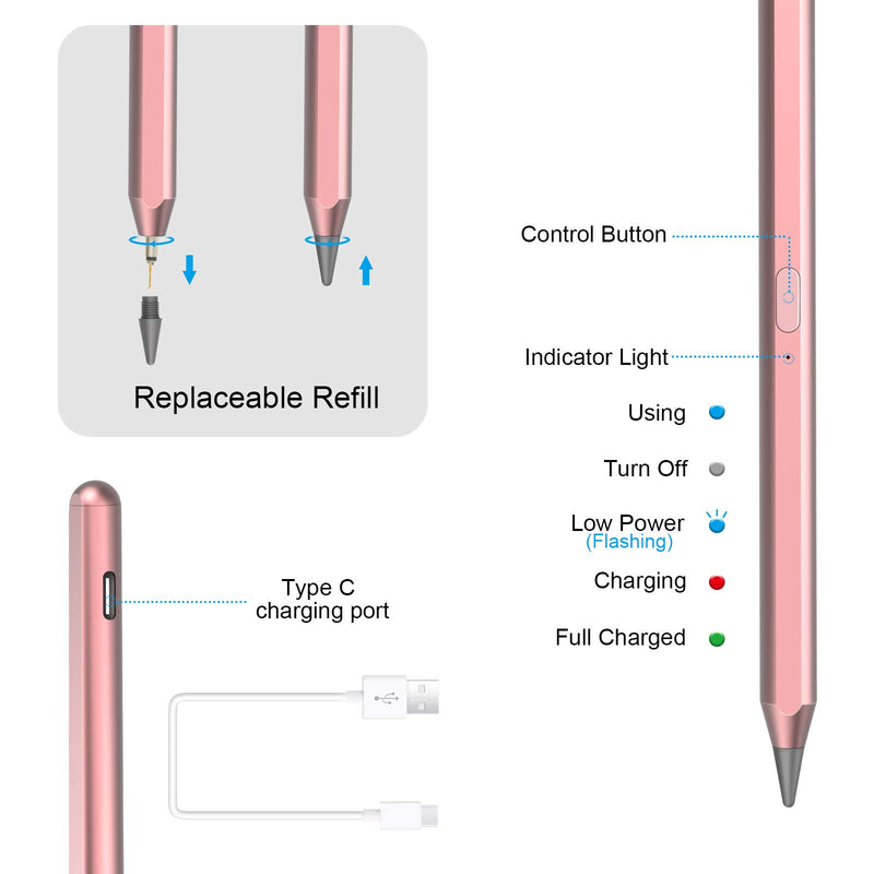 Active Pencil for iPad 8th Generation，Stylus Pen with Palm Rejection and Tilt Technology, Compatible with iPad Pro (11/12.9 Inch),iPad 6th/7th Gen,iPad Mini 5th Gen,iPad Air 4th Gen (Pink) Pink - LeoForward Australia