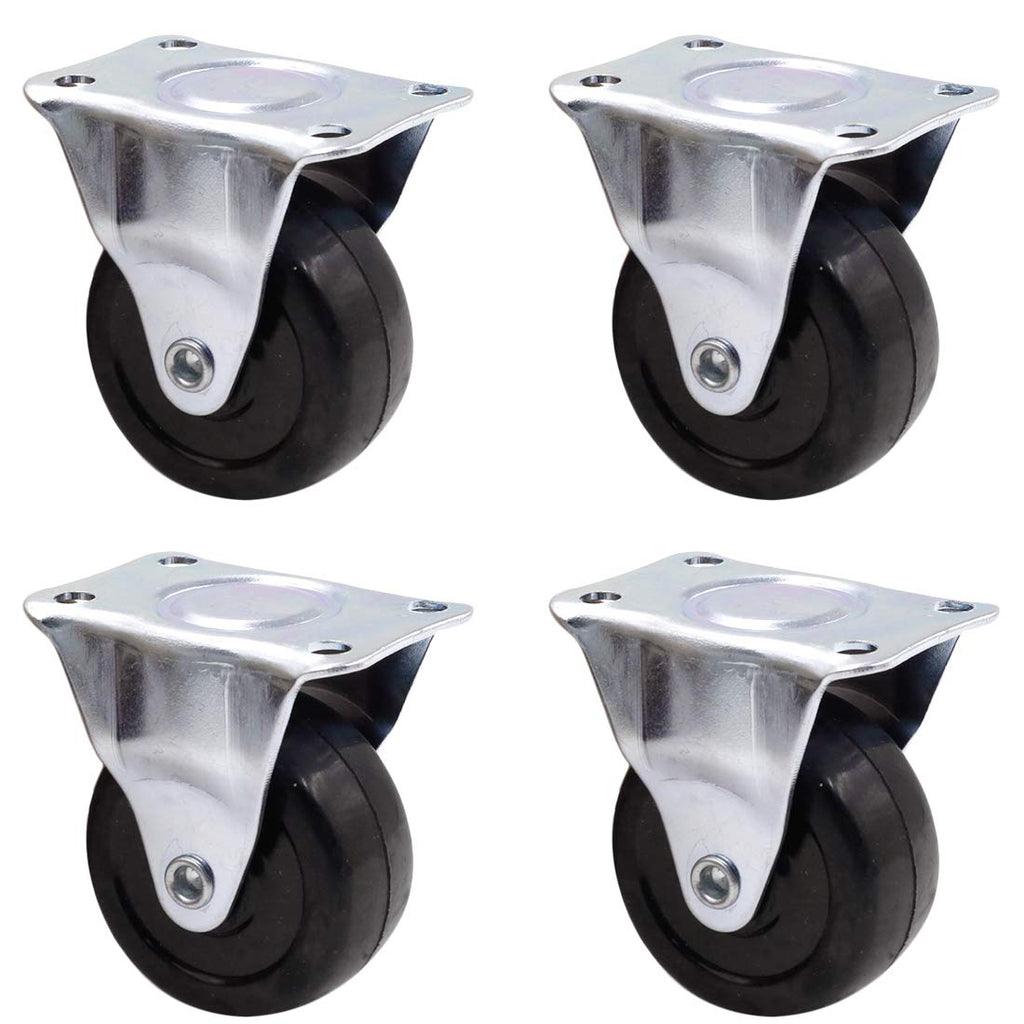  [AUSTRALIA] - Luomorgo 4Pcs Casters Heavy Duty 2 inch Rubber Black Caster Wheels with Rigid Fixed Non-Swivel Top Plate for Furniture