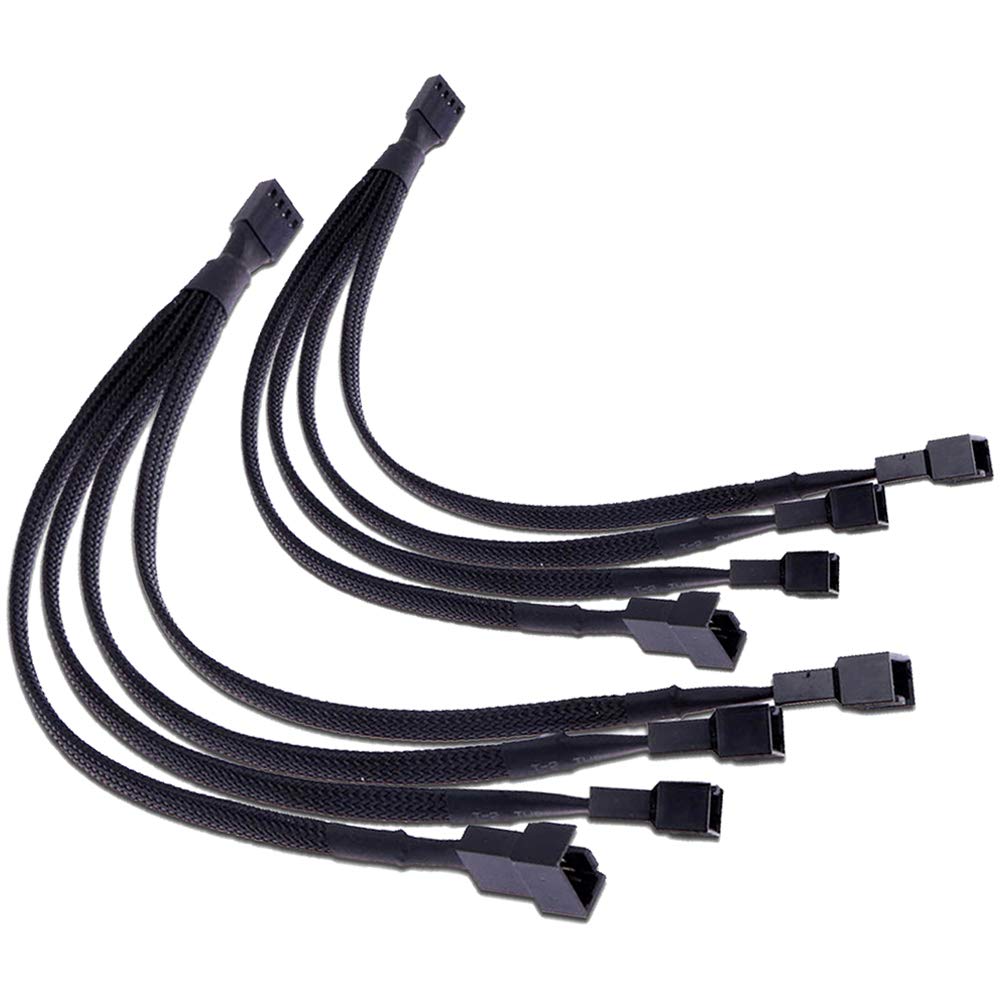  [AUSTRALIA] - PWM Fan Splitter,TeamProfitcom 4 pin Adapter Cable Sleeved Braided Y Splitter for Desktop Computer CPU Fan Splitter PC 4 Pin Fan Extension Power Cable 1 to 4 Converter 10 inches (2 Pack)