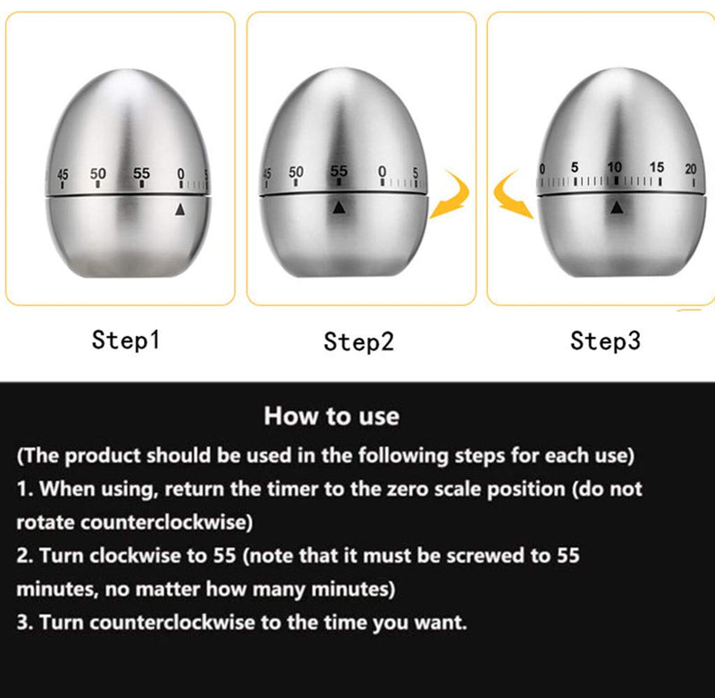  [AUSTRALIA] - Egg timer kitchen mechanical timer Chef CookingTimer Mechanical countdown timer Waterproof timerstainless steel egg-shaped mechanical rotating alarm