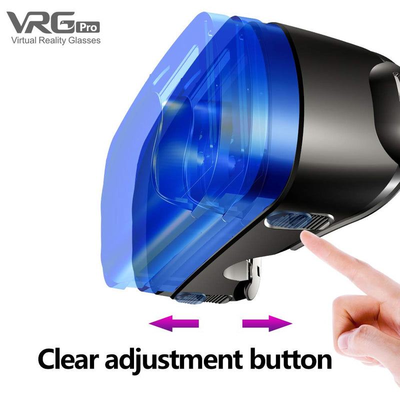  [AUSTRALIA] - NEWSTYP 5~7inch VRG Pro 3D VR Glasses Virtual Reality Full Screen Visual Wide-Angle VR Glasses Box for 5 to 7 inch Smartphone Eyeglasses with Bluetooth Remote Control (Black Basic) Black Basic