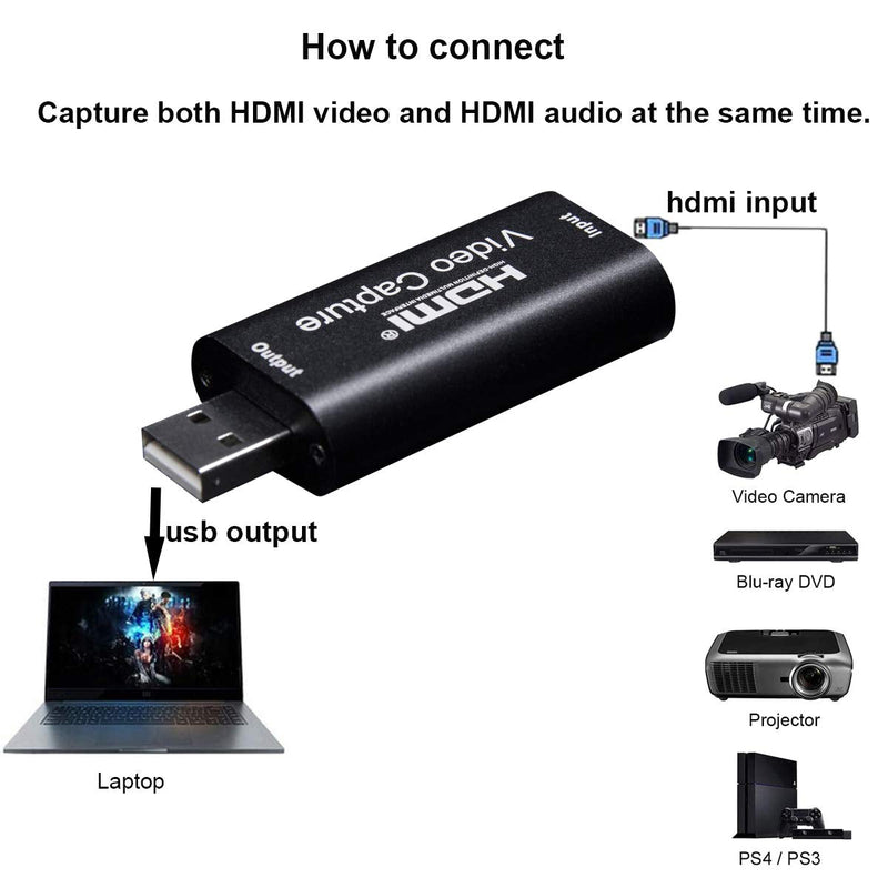  [AUSTRALIA] - Audio Video Capture Cards ,1080p30hz HDMI to USB 2.0 Capture Recording Box Compatible with Windows Linux Mac OS System YouTube OBS VLC Amcap for PS4/ Xbox/DSLR