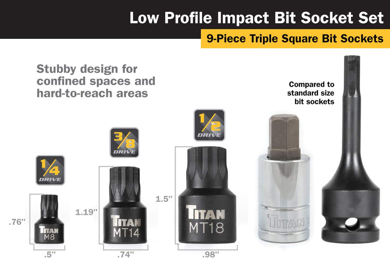 Titan 16138 9-Piece Low Profile Impact Triple Square Bit Socket Set - LeoForward Australia