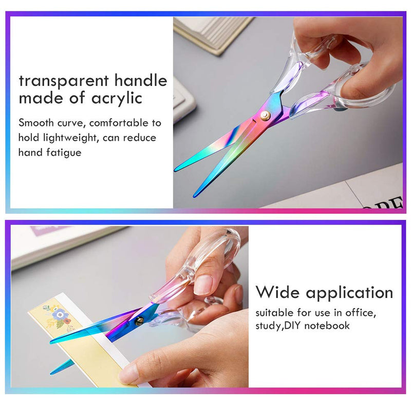  [AUSTRALIA] - Acrylic Scissors,Multipurpose Stylish Scissors, Stainless Steel Scissors with Clear Acrylic Handle, Stationery Paper Cutting Tool for Office, Home, School (Rainbow)