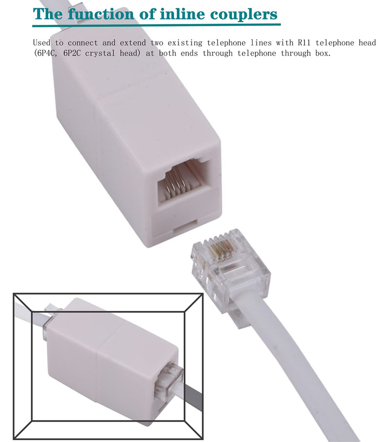  [AUSTRALIA] - Phone Extension Cord100 Ft, Phone Cord ，Telephone Cable with Standard RJ11Plug and 2 in-Line Couplers and 35 Cable Clip Holders, White (White, 100 Feet)