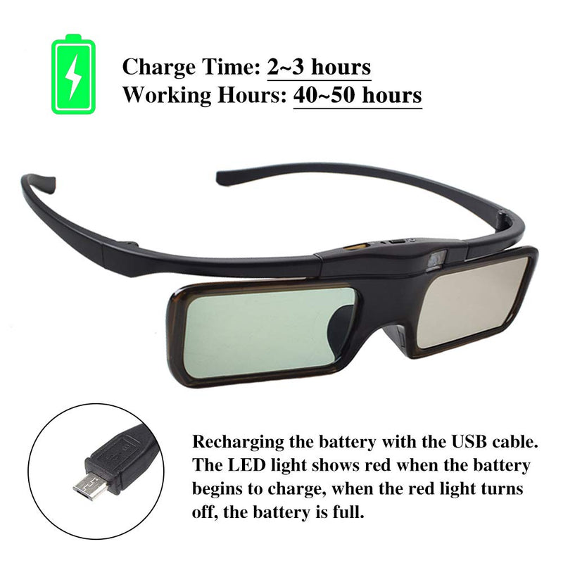  [AUSTRALIA] - Cocar RF 3D Glasses, Rechargeable Active Shutter RF 3D Eyewear Suitable for RF 3D TV & Projectors, for Sony Epson Samsung JVC, Compatible with SSG-5100GB, TDG-BT500A, Pack of 2