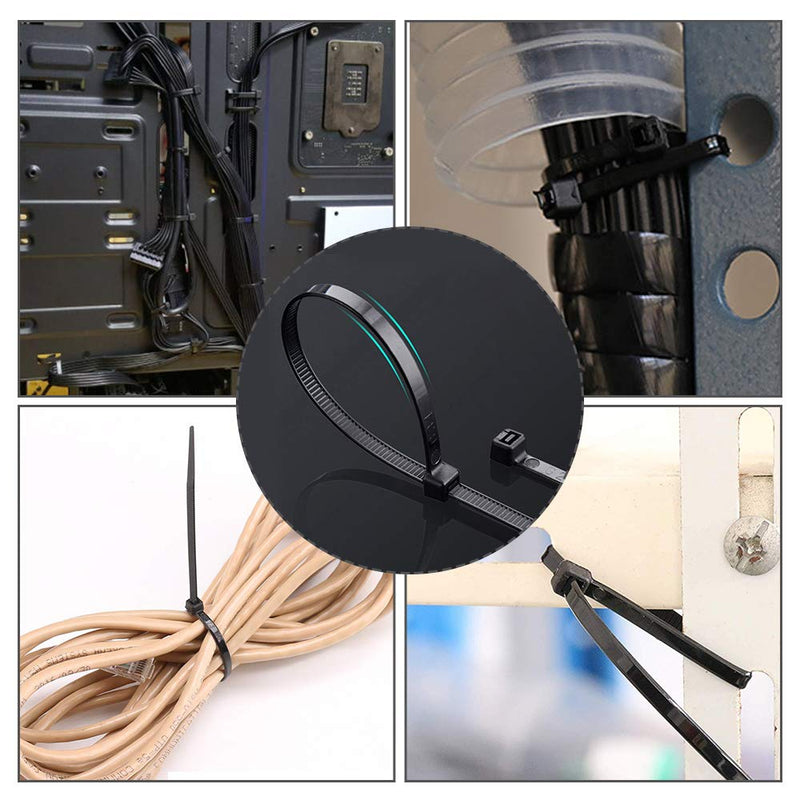  [AUSTRALIA] - Black Zip Ties Assorted Size Cable Zip Tie 400 Pack Wire Zip Ties Outdoor Use 4" +5"+6"+8"+10"and 12" Heavy Duty Zip Ties Assorted for Home Office Use Black