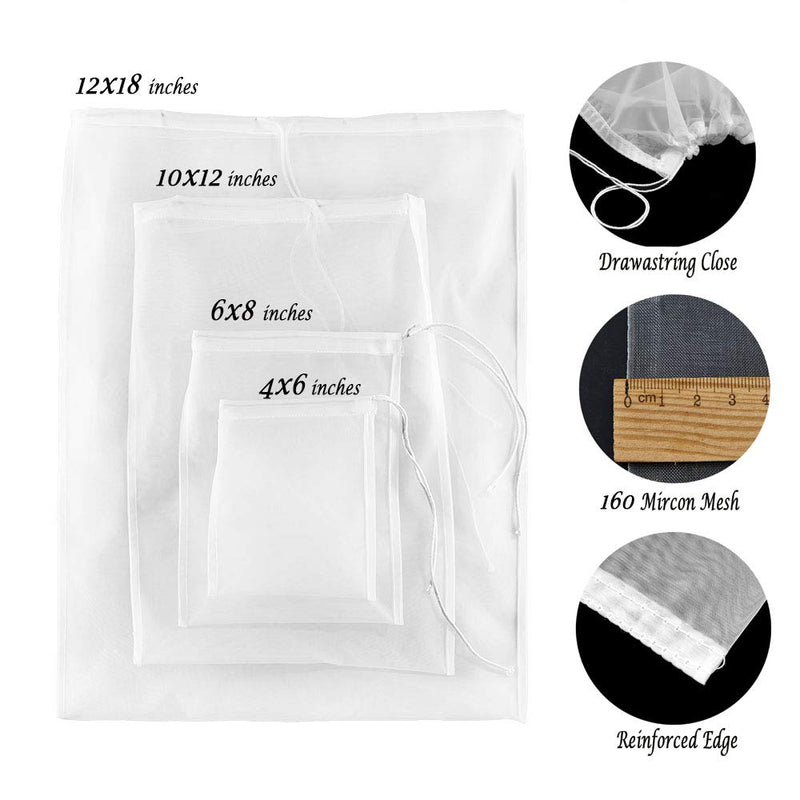  [AUSTRALIA] - YUJEECO Nut Milk Bag Pack 4 Reusable Food Strainer Kitchen Fine Mesh Nylon Filter Bag for Almond Milk Cheese Yogurt Coffee Brew Wine Tea Juice
