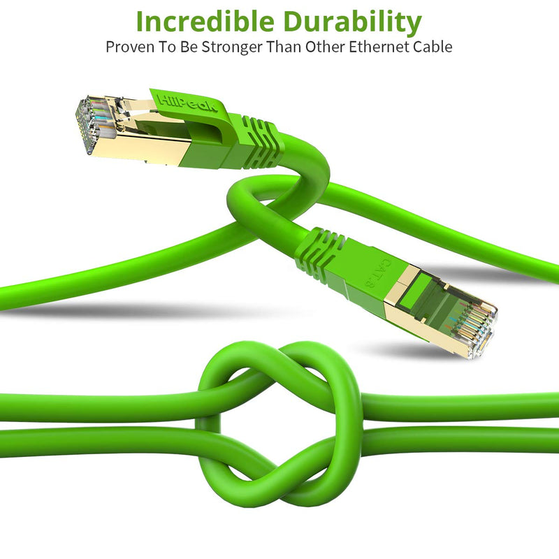 Cat 8 Ethernet Cable 6ft, HiiPeak Cat8 Internet Cable 40Gbps 2000Mhz High-Speed Professional LAN Patch Network Cables with RJ45 Gold-Plated Connector, Compatible with Cat5/Cat6/Cat7 (Green, 6 ft) Green - LeoForward Australia