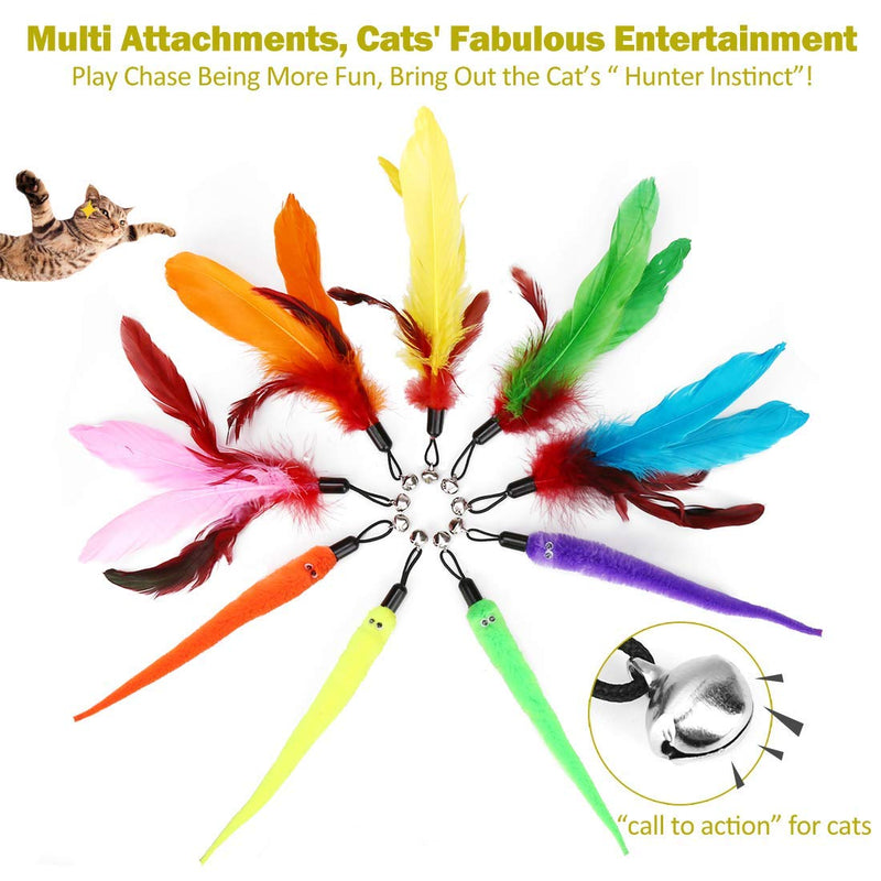 MeoHui Interactive Cat Feather Toys, 2PCS Retractable Cat Wand Toy and 9PCS Squiggly Worm Feathers Teaser Refills, Cat Toys for Indoor Cats Kitten Play Chase Exercise Basic - LeoForward Australia