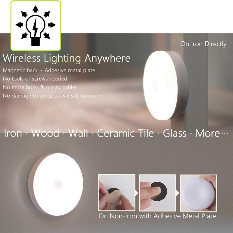Mini Touch Light, RTSU Rechargeable Battery Operated Closet Lights Wardrobe Lights, Magnetic Stick-on Anywhere LED Night Light, Wireless Under Cabinet Lighting, Dimmable Tap Push Light Lamp (1 Pack) Ivory White-flat - LeoForward Australia