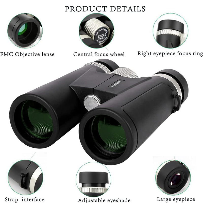  [AUSTRALIA] - 12x42 HD Portable Binoculars Telescopes with Clear Low Light Vision for Travel Bird Watching Outdoor Hunting Hiking Sightseeing (12X42) 12X42