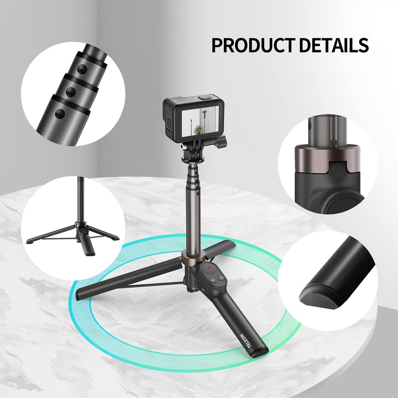  [AUSTRALIA] - Selfie Stick with Remote for GoPro Mini Hero 11 10 9 8 Go Pro Max, Waterproof Extension Aluminum Selfie Pole with Tripod Phone Clip Wireless Bluetooth Remote for iPhone Andriod Action Cameras