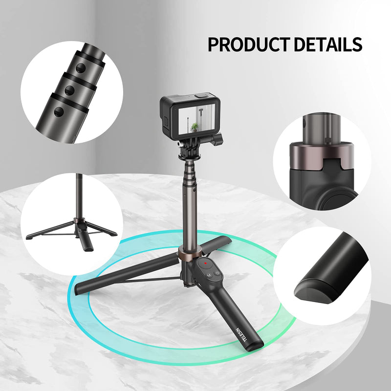  [AUSTRALIA] - Selfie Stick with Remote for GoPro Hero 10 9 8 Go Pro Max, Waterproof Extension Aluminum Selfie Pole with Tripod Phone Clip Wireless Bluetooth Remote for iPhone Andriod Action Cameras