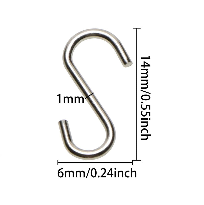  [AUSTRALIA] - Shapenty Mini Stainless Steel S Shaped Wire Hanger Ornament Hook Connector for DIY Craft Necklace Earrings Jewelry Hanging, Key Chain Name Tags and Birthday Calendar Boards, 0.55 x 0.24 Inch, 100PCS