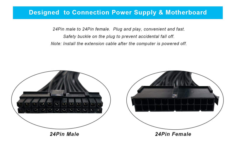  [AUSTRALIA] - ZLKSKER 24 Pin Motherboard Power Supply Sleeved Cable (12Inch, 18AWG), ATX PSU Extension Wire, 24 Pin Male (4+20) to 24 Pin Female