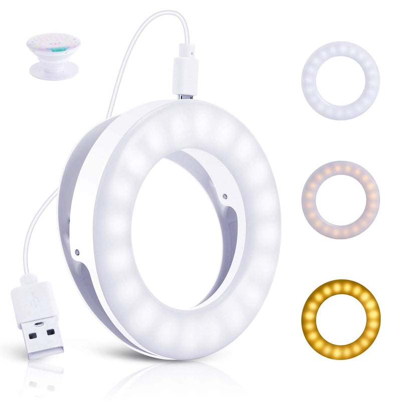 [AUSTRALIA] - USB Selfie Ring Light,40 LEDs and 3 Models Rings Light Rechargeable Portable Clip On Phone Light, Phone Camera Light for Photography, Camera Video, Live Streaming On YouTube/Tiktok, Make Up