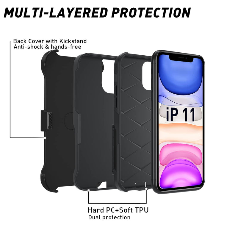  [AUSTRALIA] - SCCASE for iPhone 11 Case with Belt Clip Holster, Heavy Duty Rugged Full-Body Military-Grade Shockproof Case Compatible with Apple iPhone 11 (Black)