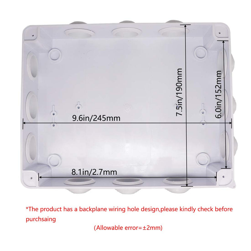  [AUSTRALIA] - Zulkit Junction Box ABS Plastic Dustproof Waterproof IP65 Universal Electrical Boxes Project Enclosure White 10 x 7.9 x 3.1 inch (255 x 200 x 80mm) 10" x 7.9" x 3.1" With Holes