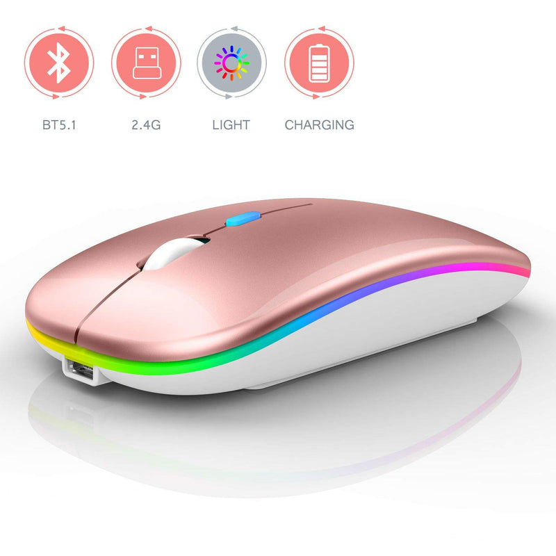 LED Bluetooth Wireless Mouse,Bluetooth Mouse for MacBook Pro,Bluetooth Mouse for MacBook Air,Rechargeable Wireless Mouse for MacBook, Laptop, Mac, (Rose Gold) Rose gold - LeoForward Australia