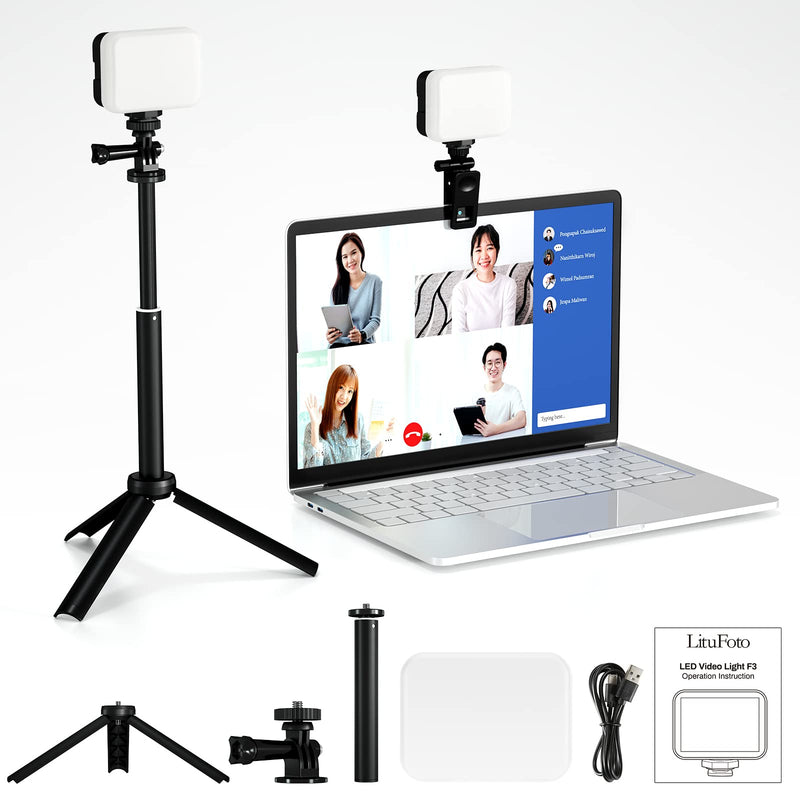  [AUSTRALIA] - LituFoto F3 RGB LED Video Light Kit, Zoom Lighting for Desktop Working, Learnning & Video Conferencing with Adjustment Brightness, Light clamp & Tripod
