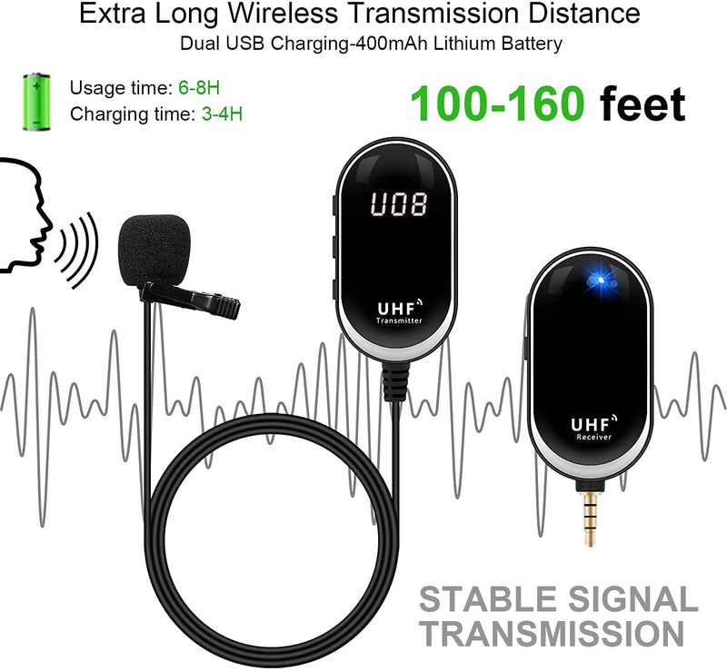  [AUSTRALIA] - Wireless Lavalier Microphone System Wireless Lapel Mic Micro Rechargeable Wireless Transmitter Receiver for Computer Speaker Phone Camera Teaching and Public Speaking YouTube Interview Vlog Video