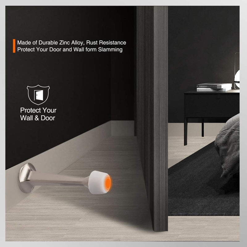  [AUSTRALIA] - KOVOSCH Solid Rigid Door Stops with Soft Rubber Tips - Heavy Duty Durable Door Stoppers Wall Protector（Satin Nickel,2 Pack） Satin Nickel
