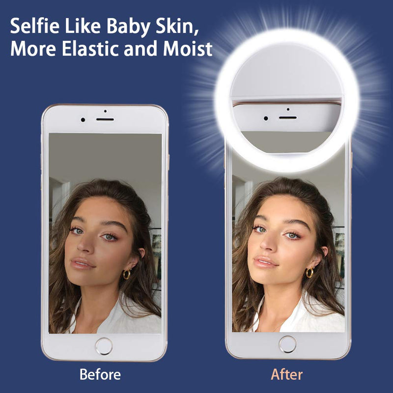  [AUSTRALIA] - Selfie Light for iPhone & Android，LVYOUIF Portable Clip on Ring Selfie Light Flash with 36 Rechargeable LED for Phone Laptop iPad Photography Camera Video Girls Makeup(White)