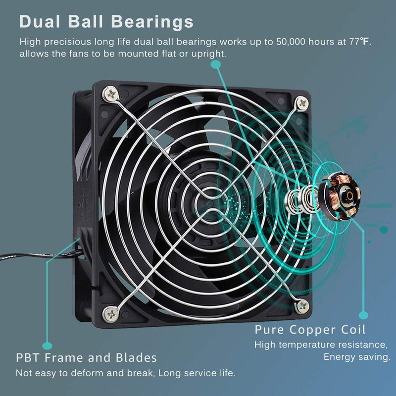  [AUSTRALIA] - GDSTIME EC Cooling Fan, 120mm Fan, 120mm 38mm AC 110V 115V 120V 220V 240V, Dual Ball Bearing