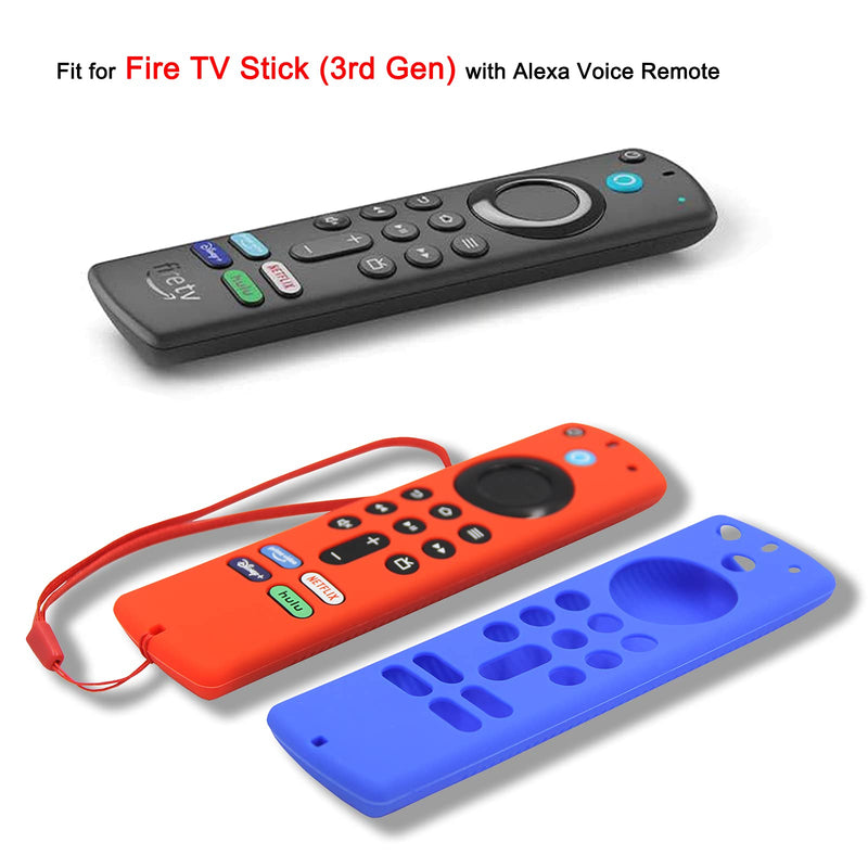  [AUSTRALIA] - [2 Pack] Pinowu Fire Remote Cover Compatible with TV Stick (3rd Gen) Voice Remote, Anti Slip Silicone Protective Case Cover with Lanyard for Firetv Stick (2021) (Red & Blue) Red & Blue