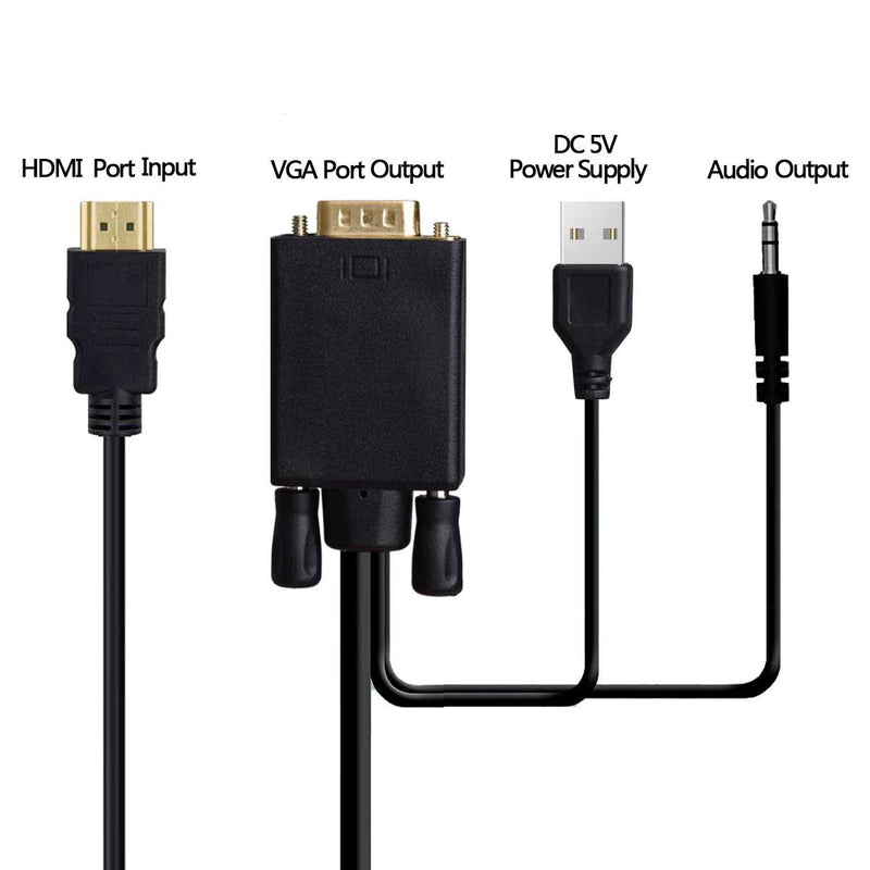 HDMI to VGA Adapter Cable with 3.5mm Audio Cord, 1080P HDMI to VGA Male Converter Cord Support Apple Mackbook Sony PS2 PS3 PS4 Xbox Notebook PC DVD Player Laptop TV Etc (6 Ft/1.8m) - LeoForward Australia