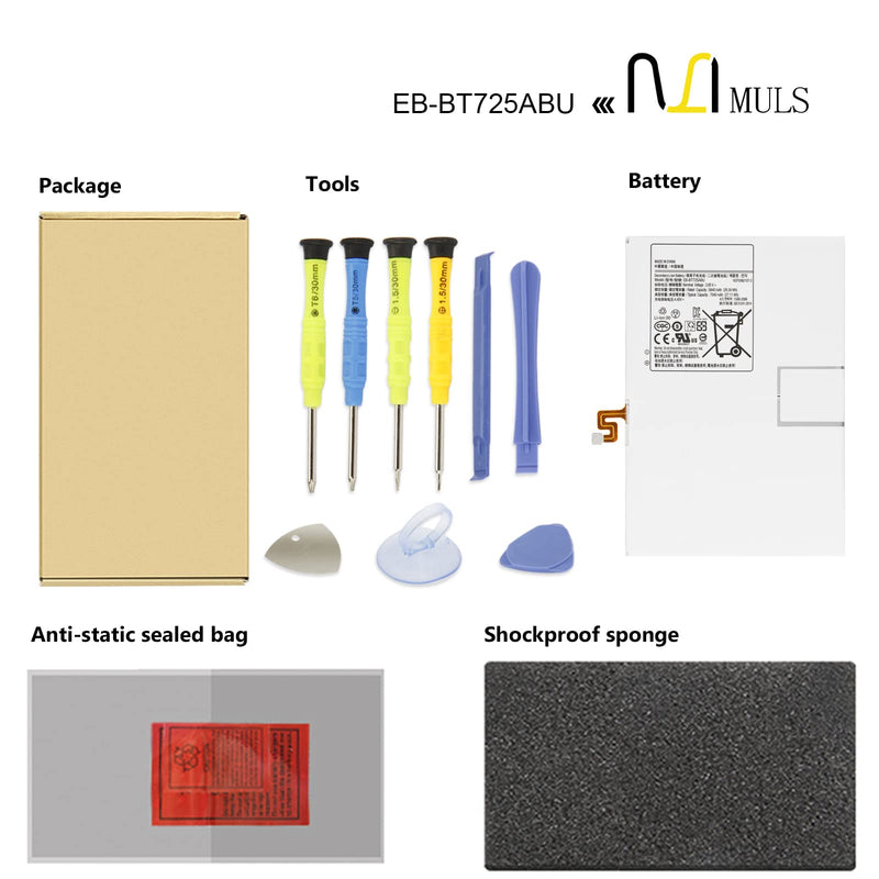  [AUSTRALIA] - MULS EB-BT725ABU Replacement Battery Compatible with Samsung Galaxy Tab S6 10.5” SM-T860 T865 Galaxy Tab S5e 10.5” SM-T720 T725 Installation Tools 7050mAh 3.85V 27.11Wh