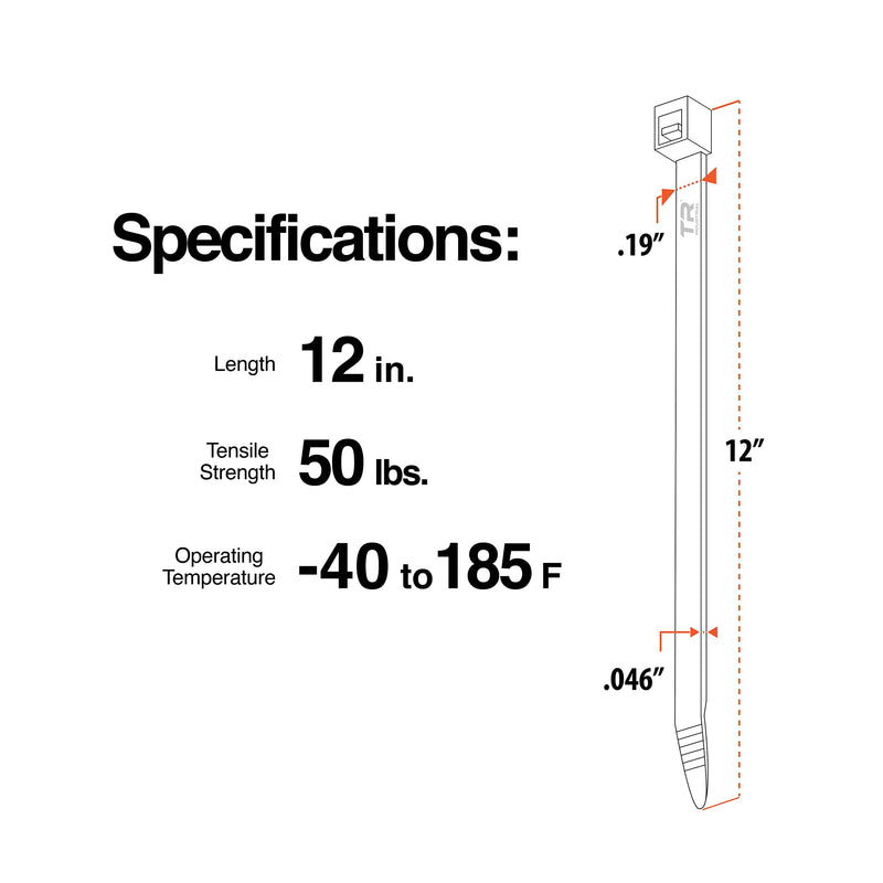  [AUSTRALIA] - TR Industrial Multi-Purpose UV Resistant Black Cable Ties, 12 inches, 100 Pack 12"
