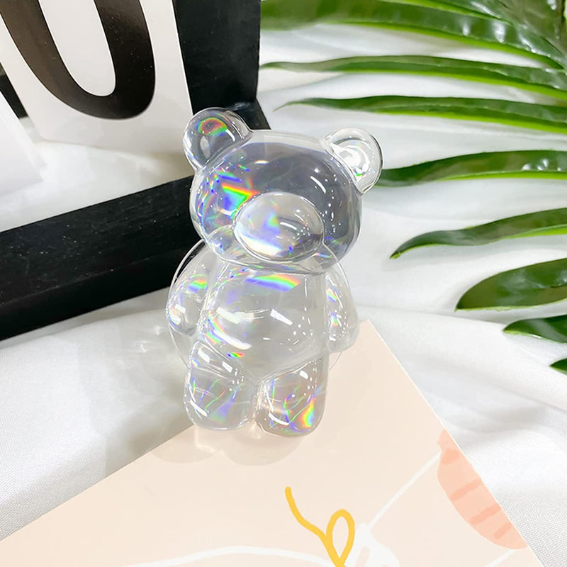  [AUSTRALIA] - Bear Transparent Mobile Phone Grip Stand Finger Stand Easy Installation Smooth 3D Laser Phone Griptok Folding Cute Accessories