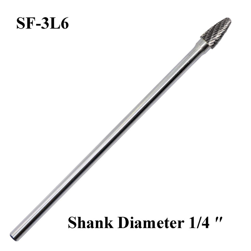 SF-3L6 Tungsten Carbide Burr Lengthened Rotary File Tree Shape Radius End Shape Double Cut for Die Grinder Drill Bits 1/4'' Inch Diameter of Shank and 3/8'' Diameter of Cutter 3/4'' Cutter Length - LeoForward Australia