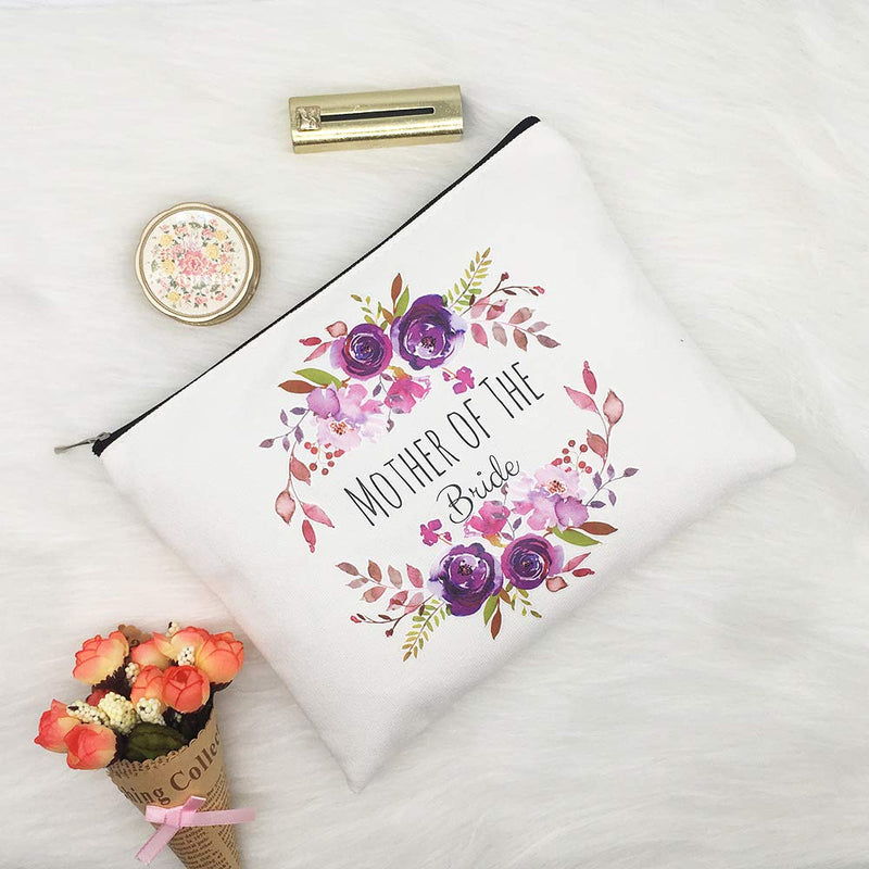 Mother of The Bride Gifts Bridal Party Gifts Wedding Party Gifts Purple Flower Makeup Bag Pouch for Mom from Daughter Mother of The Bride - LeoForward Australia