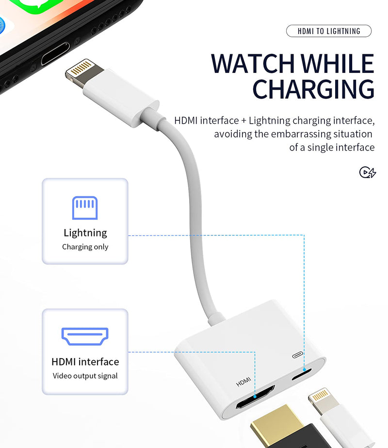  [AUSTRALIA] - Lightning to HDMI Adapter for TV Compatible with iPhone 12 13 pro max Splitter Digital AV Female Port Converter and Charging Connector Cord Projector Monitor Sync Screen Ipad Mini Apple MFI Certified