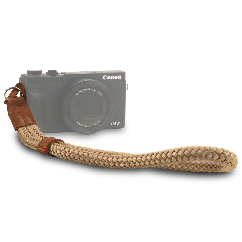  [AUSTRALIA] - MegaGear MG942 Cotton Camera Hand Wrist Strap Comfort Padding, Security for All Cameras (Small23cm/9inc), Brown