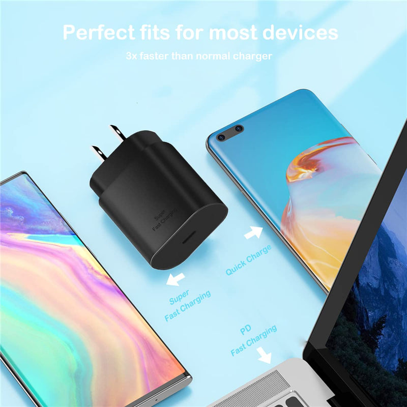  [AUSTRALIA] - 25W Super Fast Charger Type C Wall/Car Charger Combo Kit for Samsung Galaxy S23 S22 S21 S20 Ultra Plus A53 A52 A14 A13 A23 A03s A42 A32 Xcover 6 Pro Google Pixel 7 6a Moto LG 3.3ft/6.6ft USB C Cable