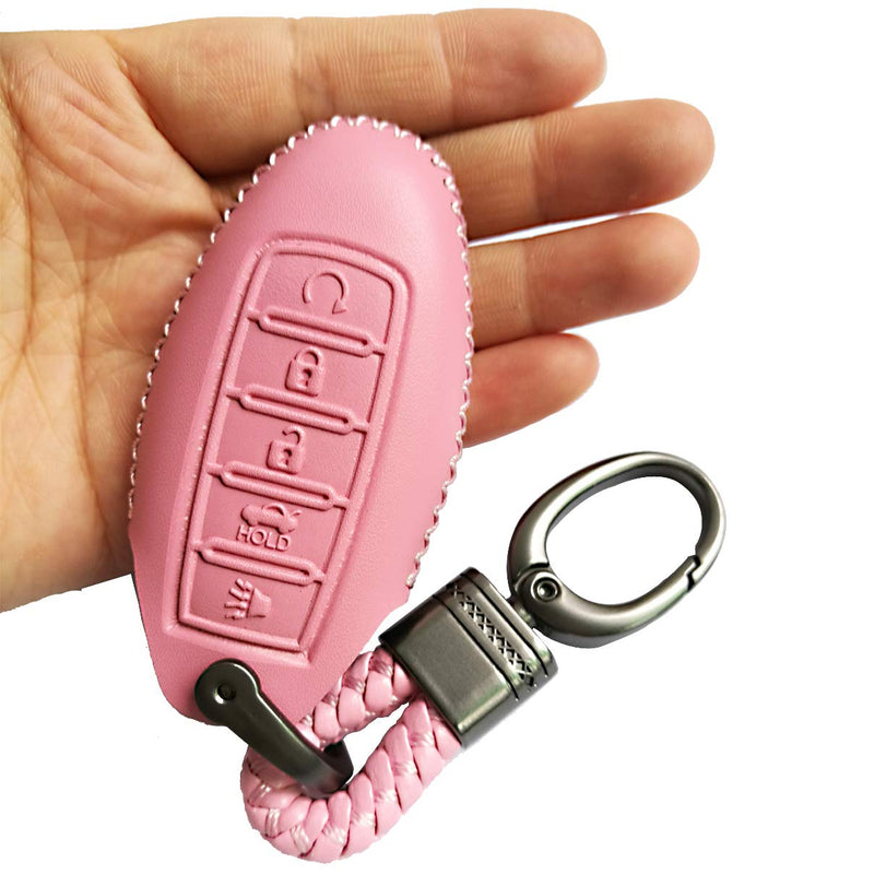  [AUSTRALIA] - Alegender Leather Pink 5Btn Key Cover Case Fob Protector Fits for 2017 2018 Nissan Rogue Maxima Altima Sedan Pathfinder Remote