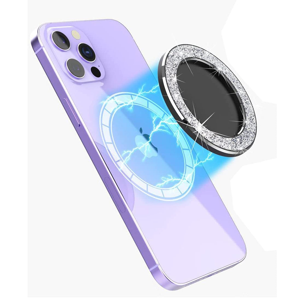  [AUSTRALIA] - HALLEAST Magnetic Base Compatible with Popsocket iPhone 14/13/12 Mag Safe Case【Base Only】,Removable for Wireless Charging,Designed for P-Socket Grip or Phone Ring Holder Kickstand,Glitter Silver Bling silver