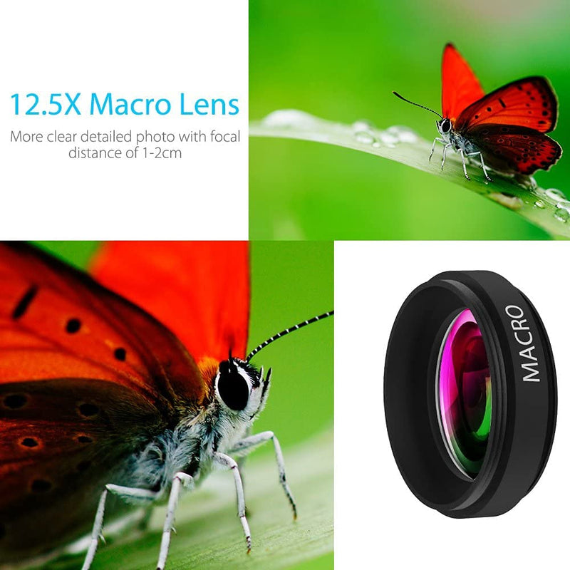  [AUSTRALIA] - Cell Phone Camera Lens 2 in 1 Clip-on Lens Kit 0.45X Super Wide Angle & 12.5X Macro Phone Camera Lens for iPhone 8 7 6s 6 Plus 5s Samsung Android & Most Smartphones Black